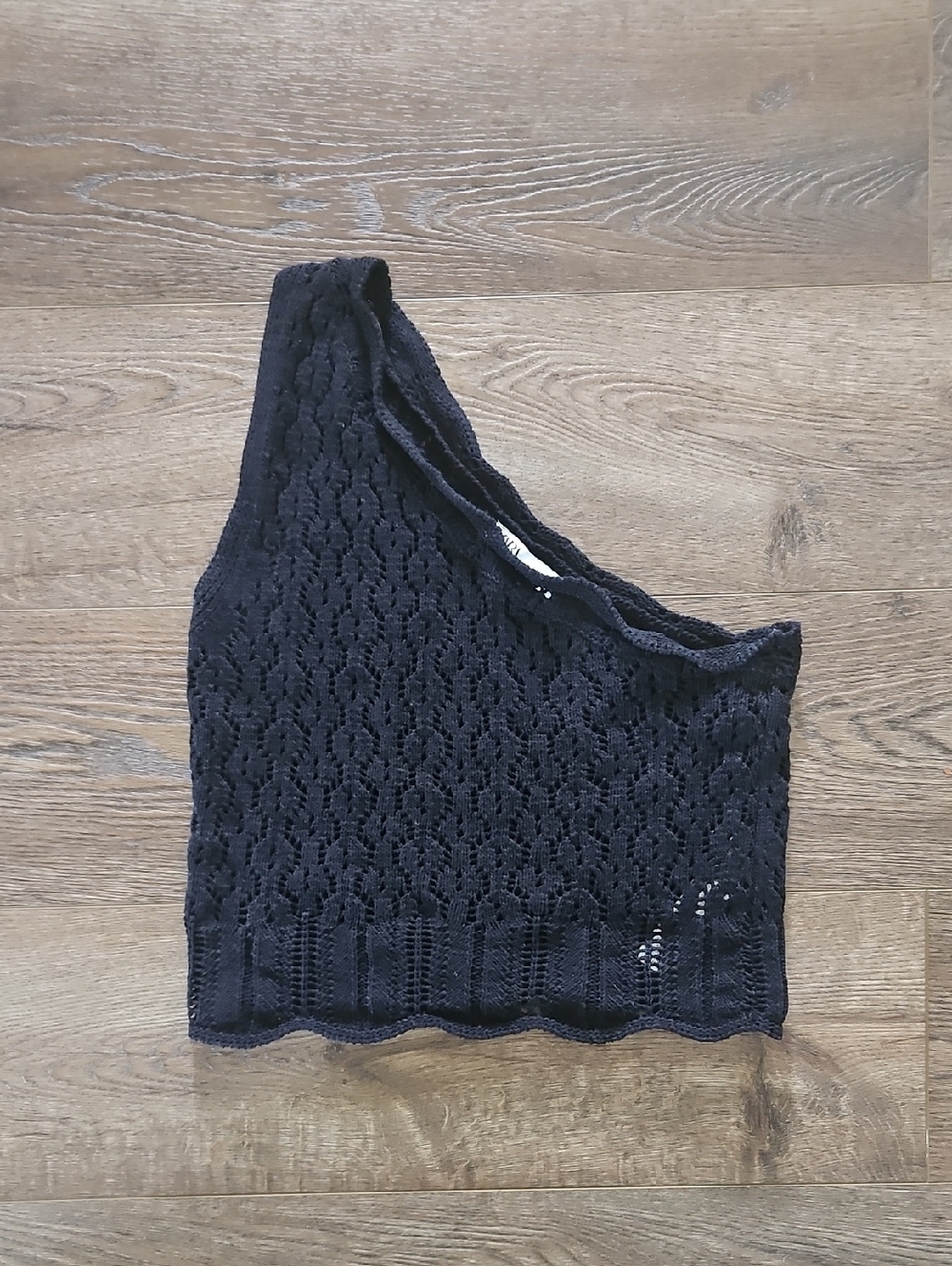 Zara One Shoulder Cotton Crochet Knit Summer Crop Top, Black Size Medium